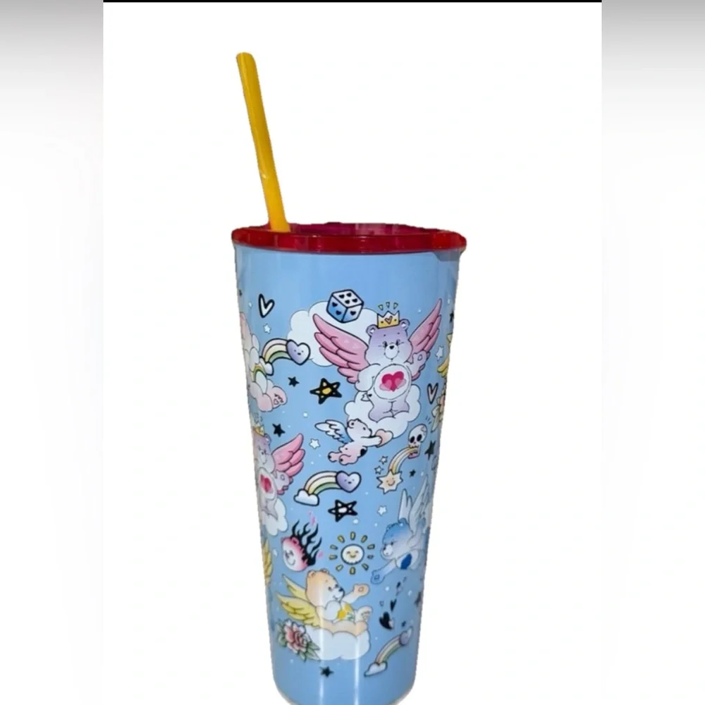 Care Bears Stainless‎ Steel Tumbler w/ Lid & Straw 20oz Graffiti Scribble NEW - Picture 2 of 4